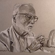 Retrato a Fernando Salvador. Drawing, Pencil Drawing, Artistic Drawing, Portrait Drawing, and Realistic Drawing project by Carlos Saldaña Arjomil - 02.05.2021