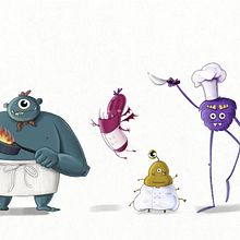 Mi Proyecto del curso: Fábrica de personajes ilustrados. Los cuatro monstruos cocineros. Drawing, Character Design, and Traditional illustration project by Carmen - 03.10.2021
