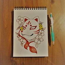 Mascara kitsune. Drawing, and Pencil Drawing project by Dayanira Tapia - 03.11.2021