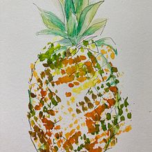 Pineapple In Orange Net. Een project van Aquarelschilderen van Denise Bull - 12.03.2021