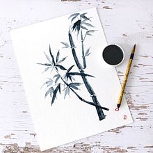 Bamboo water color painting in Sumi-e style. Un progetto di Pittura ad acquerello di Ioana Golzke - 01.08.2020