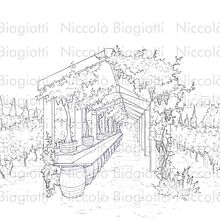 Dinner in the vineyard under the Pergola.. Een project van  Interieurdecoratie,  Tekening y Sketchbook van Niccolò Biagiotti - 20.03.2021