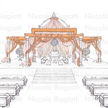 Mandap design for indian wedding. Een project van  Tekening, Interieurontwerp y Sketchbook van Niccolò Biagiotti - 20.03.2021