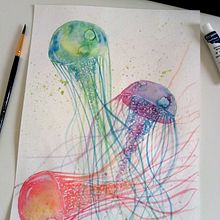 Modern watercolors techniques - Jellyfishes excercise. Un progetto di Illustrazione tradizionale di Valentina Colaberardino - 16.04.2021