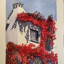 Buganvilia en Casona. Watercolor Painting project by Ventura Labbé - 03.28.2021