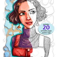 Color Book - portrait - realistic style - 20 pages. Un proyecto de Ilustración botánica, Cómic, Concept Art, Dibujo digital, Ilustración digital, Pintura digital, Dibujo, Ilustración tradicional, Ilustración naturalista				, Pattern Design y Dibujo de Retrato de Dora Mode - 01.04.2021