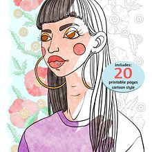 Color Book - portrait - cartoon style - 20 pages. Botanical Illustration, Character Design, Comic, Concept Art, Digital Drawing, Digital Illustration, Drawing, Traditional illustration, Naturalistic Illustration, Pattern Design, and Portrait Drawing project by Dora Mode - 04.01.2021