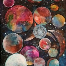 Experimentando con el tema de nebulosas y pintura en negativo. Un progetto di Pittura ad acquerello di mariana.michalcikova - 01.04.2021