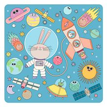 Space Bunny. Traditional illustration, Vector Illustration, Drawing, Children's Illustration, Digital Painting, Editorial Illustration, Children's Literature, and Picturebook project by Anna Valpuesta Farré - 04.04.2021
