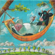 Chilling cow. Children's Illustration, and Traditional illustration project by Anna E. Lukasik-Fisch - 04.04.2021