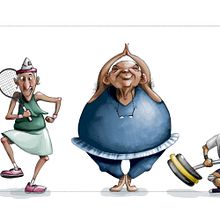 The 4 sporty pensioners. Projekt z dziedziny Projektowanie postaci, Ilustracja c, frowa, Trad, c i jna ilustracja użytkownika Daniela - 05.04.2021