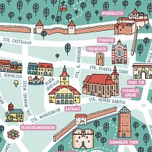 Illustrated map for Brasov / Romania. Un projet de Illustration traditionnelle et Infographie de Irene Nemeth - 01.03.2021