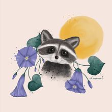Mapache, con manto de cielo. Un progetto di Illustrazione botanica e Illustrazione digitale di Noemí Jiménez - 13.03.2021