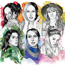 Mujeres de la industria musical, flores y colores. Fine Arts, Graphic Design, and Traditional illustration project by Álvaro Dallas - 09.10.2020