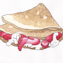 Practica acuarela - Crepas de fresa. Creativit, Drawing, and Watercolor Painting project by Florencia Giossa - 09.07.2020