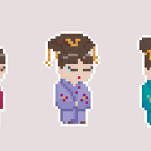 Maiko y Geisha - Pixel Art. Character Design, Digital Illustration, and Pixel Art project by Ana Clara Castro - 07.08.2017