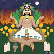 Mictecacihuatl. Traditional illustration, and Digital Illustration project by Ilse Martínez - 10.30.2020