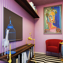 Meu projeto do curso: cor aplicada ao design de interiores - SALA DE ESTAR LILÁS MAXIMALISTA. Un projet de Design d'intérieur, Décoration, Décoration d'intérieur , et Théorie des couleurs de Bruna Pádua - 11.04.2021