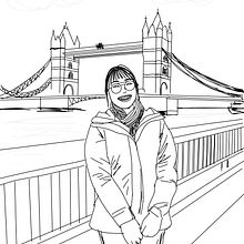 A girl in front of London's Tower Bridge. Digital Drawing project by Pauline Chin - 04.12.2021