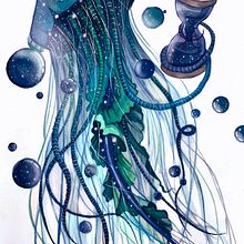 medusa espacial. Watercolor Painting project by Jo Gomez - 04.14.2021