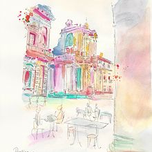My project in Architectural Sketching with Watercolor and Ink course. Ilustração arquitetônica, Desenho artístico, Ilustração com tinta, e Pintura em aquarela projeto de rosellina - 14.04.2021