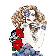 Collage Mujer y Flores. Projekt z dziedziny  Kolaż, R, sunek ołówkiem, Trad, c, jna ilustracja,  R, sunek atramentem i Malowanie akwarelą użytkownika Priscilla Carrera Murray - 11.01.2019