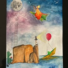 Viaje a la luna . Watercolor Painting project by Nicole Munizaga - 03.20.2021