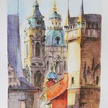 Karluv most in Aquarell und Tinte. Watercolor Painting project by grazyna_swakowska_kaehlig - 04.19.2021
