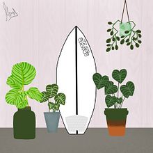 my wakesurfboard among home plants. Un progetto di Illustrazione botanica, Illustrazione digitale e Illustrazione tradizionale di Tanya Meschcerina - 20.04.2021