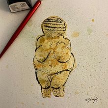 I found inspiration on the International Day of Mother Earth and drew "Venus of Willendorf" using the blotted line technique and watercoloring. . Character Design, Children's Illustration, and Collage project by Eleni Konstantinidou - 04.20.2021