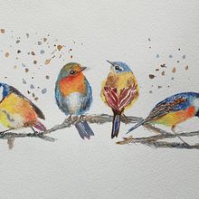 My project in Artistic Watercolor Techniques for Illustrating Birds course. Thanks to Sara's valuable advice I painted my first birds. I don't like  splashes so much: I think I should put more water. What do you think? Good day to you. Watercolor Painting project by loredanabozzi - 04.22.2021