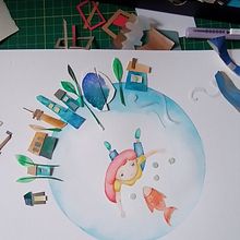 Técnica Mixta: acuarela - collage. Collage, and Watercolor Painting project by Carola Esquivel - 04.24.2021