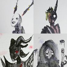 "4 Pensamientos". Un proyecto de Dibujo, Diseño de personajes, Ilustración con tinta y Pintura a la acuarela de Not_Ricardo Aranda - 26.04.2021