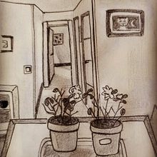 My space in one point perspective. Drawing project by Micaela Rocio Mendez Nievez - 04.28.2021