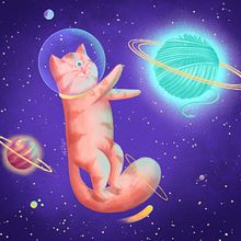 Gato en el espacio . Projekt z dziedziny Trad, c i jna ilustracja użytkownika Natalia Molina Rico - 26.04.2021