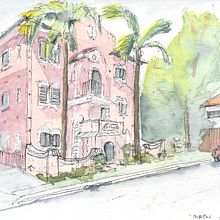 My project in Architectural Sketching with Watercolor and Ink course. Sketching, Drawing, Watercolor Painting, Architectural Illustration, Sketchbook & Ink Illustration project by brecko - 05.04.2021