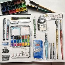 Aquarellsketching All die Dinge die ich habe. Traditional illustration project by saskia.gasteiger - 05.03.2021