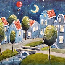 Moonlit Houses. Traditional illustration project by Lennart - 04.25.2021