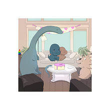 Dino celebrating a comeback with loved ones. Digital Illustration project by evamargy - 05.01.2021