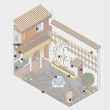 Infografía sobre el origen de los elementos característicos de Los Patios de Córdoba. Infographics, Design, ArchVIZ, Traditional illustration, and Vector Illustration project by Raquel Feria Legrand - 05.01.2018