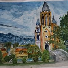 La iglesia de Pregonero. Un progetto di Bozzetti, Disegno, Sketchbook, Illustrazione con inchiostro, Pittura ad acquerello e Illustrazione architettonica di Alcida Perez - 12.05.2021