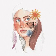 Meu projeto do curso: Retrato ilustrado em aquarela. Traditional illustration, Fine Arts, Painting, Drawing, Watercolor Painting, Portrait Drawing, and Artistic Drawing project by Julia C B Gianordoli - 05.17.2021