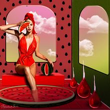 Watermelon Bath. Ilustração tradicional, Pintura digital, Colagem, e Design gráfico projeto de Elena Arboleda Salas - 24.05.2021