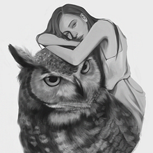 Digital Drawing of Lady with owl . Ilustrație tradițională și Arte plastice de Melissa Myra - 04.30.2019