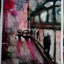 Mi Proyecto del curso: Noche lluviosa . Projekt z dziedziny  Sztuki piękne, Malowanie akwarelą,  R, sunek architektoniczn, Trad, c i jna ilustracja użytkownika Victor Manuel Muñoz Guerra - 26.05.2021