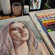 Mi Proyecto del curso: Retrato artístico en acuarela. Een project van  Beeldende kunst, Schilderij, Aquarelschilderen y  Portrettekening van Moira - 30.05.2021