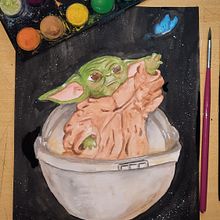 Grogu - Baby Yoda . Traditional illustration, Watercolor Painting, and Painting project by Jaque Alves - 05.31.2021