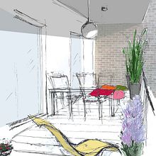 balcony design and design illustration. Een project van Traditionele illustratie,  Beeldende kunst, L, scaping,  Tekening y  Schetsen van Monika Kuczyńska-Kozerska - 02.06.2021
