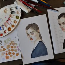 Projet de cours : évolution du premier portrait à maintenant ! . Projekt z dziedziny Trad, c, jna ilustracja, Malowanie akwarelą i Portret użytkownika Eloïse Gauville - 04.06.2021