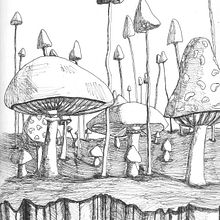One of the favorite drawings of mine, "Mushrooms by cliff edge." . Projekt z dziedziny  R, sunek,  R, sunek atramentem i Sketching użytkownika Madeleine Pettigrew - 05.06.2021